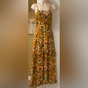 Xhilaration Women’s Mustard Floral Criss Cross Front Long Maxi Dress